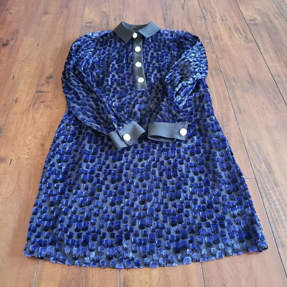 Michael Kors Womens Jaquard Silk Blend Shirt Dress Purple And Black Animal Print - Picture 5 of 16